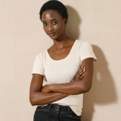 Effen T-shirt met korte mouwen en ronde hals in biokatoen(**)