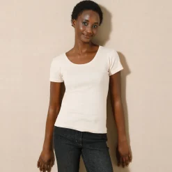 Effen T-shirt met korte mouwen en ronde hals in biokatoen(**)
