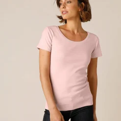Effen T-shirt met korte mouwen en ronde hals in biokatoen(**)