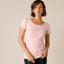 Effen T-shirt met korte mouwen en ronde hals in biokatoen(**)