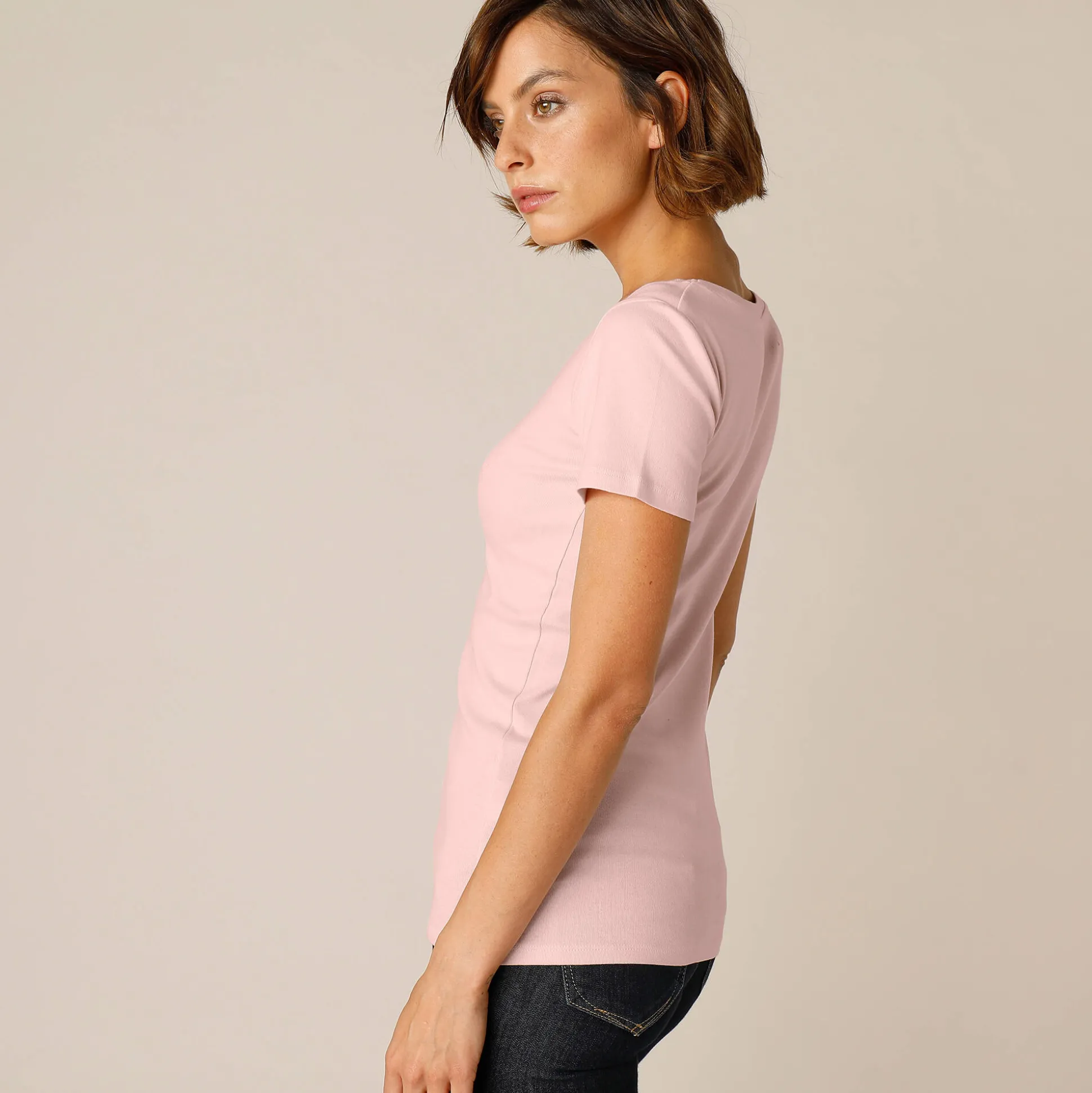 Effen T-shirt met korte mouwen en ronde hals in biokatoen(**)