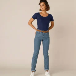 Effen T-shirt met korte mouwen en ronde hals in biokatoen(**)