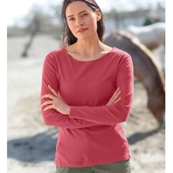 Effen T-shirt met lange mouwen in biokatoen(**)