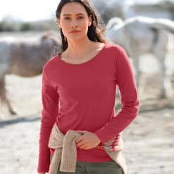 Effen T-shirt met lange mouwen in biokatoen(**)