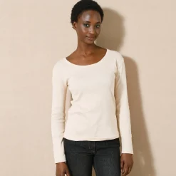 Effen T-shirt met lange mouwen in biokatoen(**)