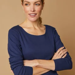 Effen T-shirt met lange mouwen in biokatoen(**)