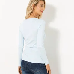 Effen T-shirt met lange mouwen in biokatoen(**)