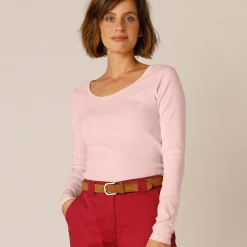 Effen T-shirt met lange mouwen in biokatoen(**)