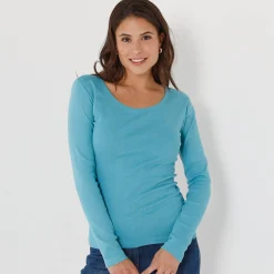Effen T-shirt met lange mouwen in biokatoen(**)