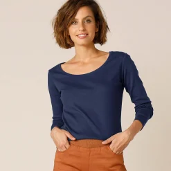 Effen T-shirt met lange mouwen in biokatoen(**)