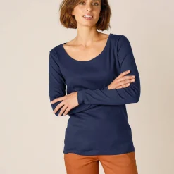 Effen T-shirt met lange mouwen in biokatoen(**)