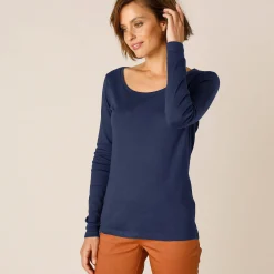 Effen T-shirt met lange mouwen in biokatoen(**)