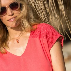 Effen T-shirt met macramé