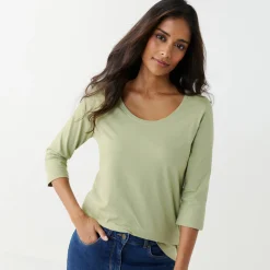 Effen T-shirt met 3/4-mouwen en ronde hals, katoen