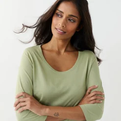 Effen T-shirt met 3/4-mouwen en ronde hals, katoen