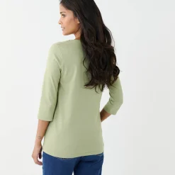 Effen T-shirt met 3/4-mouwen en ronde hals, katoen
