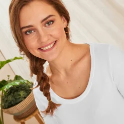 Effen T-shirt met 3/4-mouwen en ronde hals, katoen