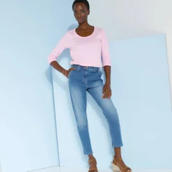Effen T-shirt met 3/4-mouwen en ronde hals, katoen