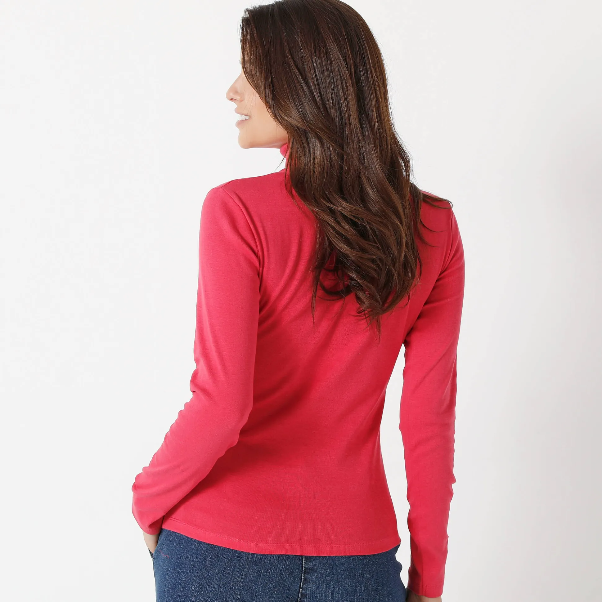 Effen T-shirt met opstaande hals in biokatoen(**)
