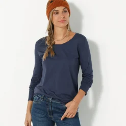 Effen T-shirt met ronde hals en lange mouwen