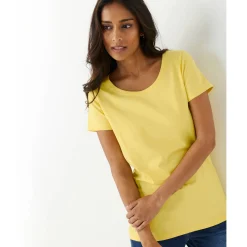 Effen T-shirt met ronde hals en korte mouwen, katoen