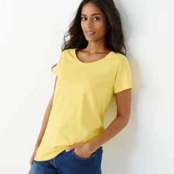 Effen T-shirt met ronde hals en korte mouwen, katoen