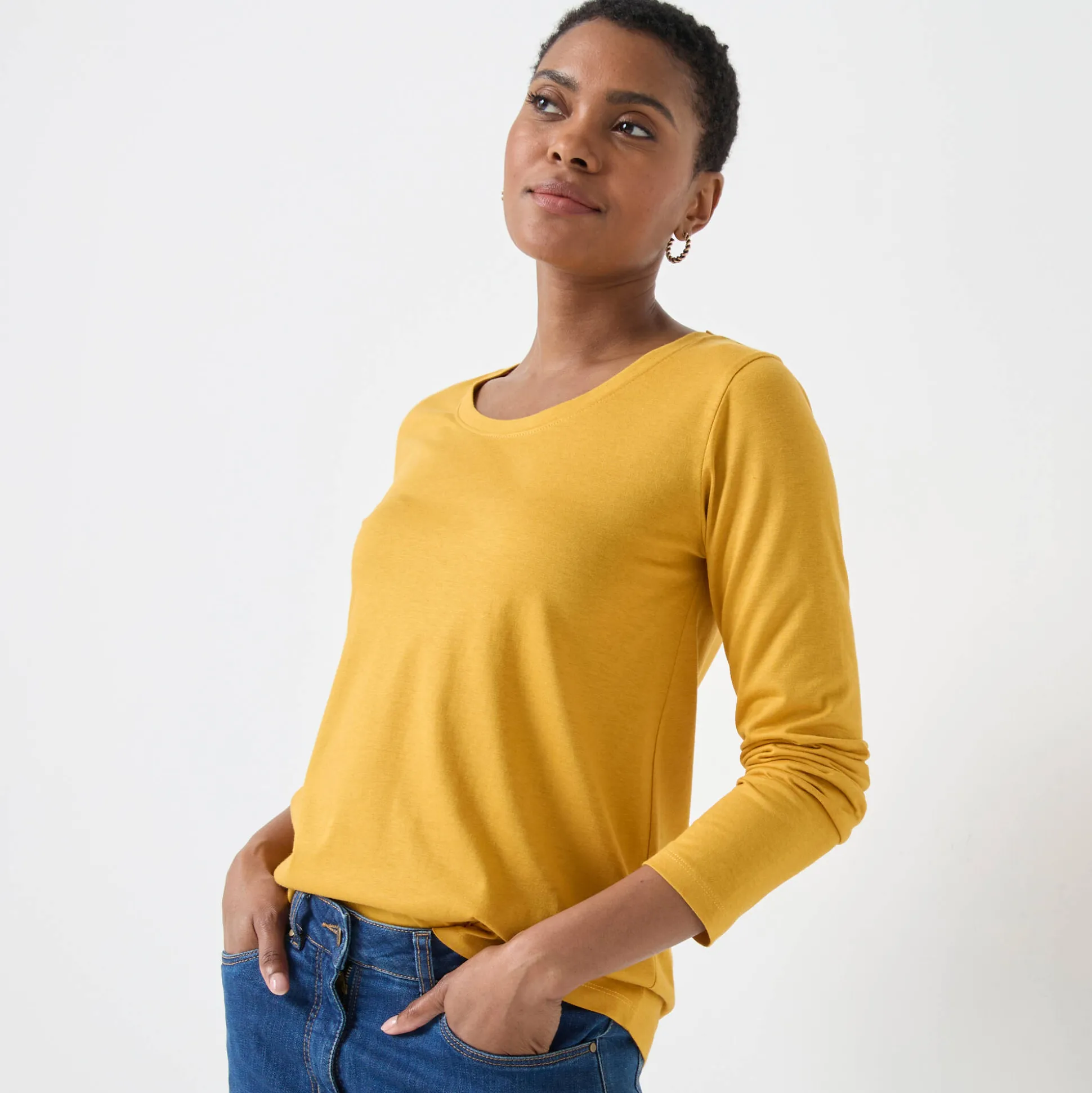 Effen T-shirt met ronde hals en lange mouwen