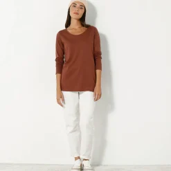 Effen T-shirt met ronde hals en lange mouwen