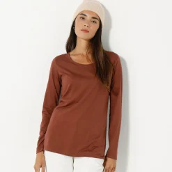 Effen T-shirt met ronde hals en lange mouwen