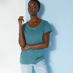 Effen T-shirt met ronde hals en korte mouwen, katoen