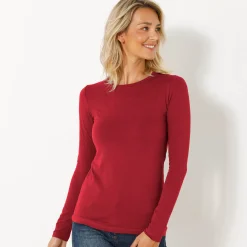 Effen T-shirt met ronde hals, in stretchstof