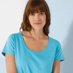 Effen T-shirt met ronde hals en korte mouwen, katoen
