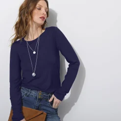 Effen T-shirt met ronde hals, in stretchstof