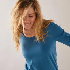 Effen T-shirt met ronde hals en lange mouwen