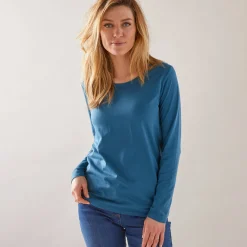 Effen T-shirt met ronde hals en lange mouwen