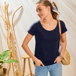 Effen T-shirt met ronde hals en korte mouwen, katoen