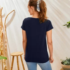 Effen T-shirt met ronde hals en korte mouwen, katoen