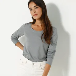 Effen T-shirt met ronde hals en lange mouwen