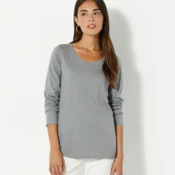 Effen T-shirt met ronde hals en lange mouwen