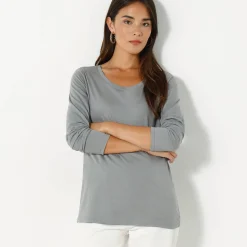 Effen T-shirt met ronde hals en lange mouwen