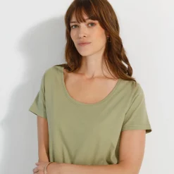 Effen T-shirt met ronde hals en korte mouwen, katoen