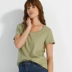 Effen T-shirt met ronde hals en korte mouwen, katoen