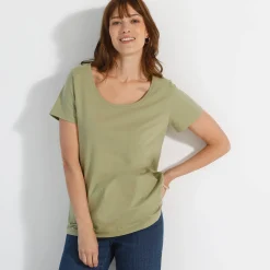 Effen T-shirt met ronde hals en korte mouwen, katoen