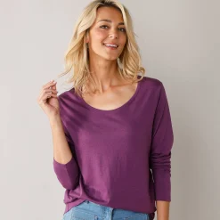 Effen T-shirt met ronde hals en lange mouwen