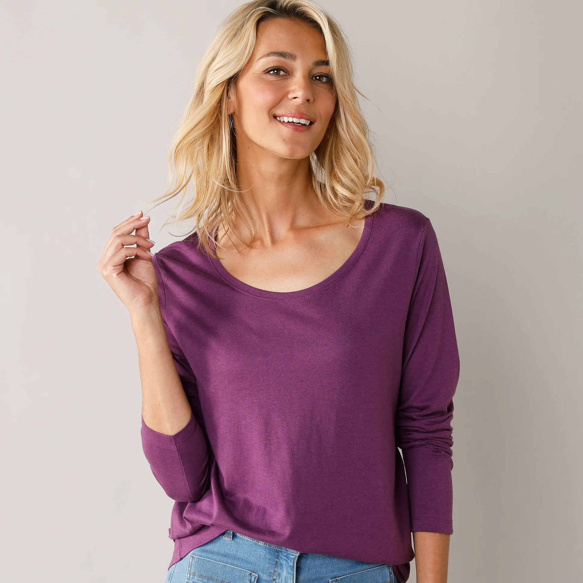 Effen T-shirt met ronde hals en lange mouwen