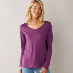 Effen T-shirt met ronde hals en lange mouwen