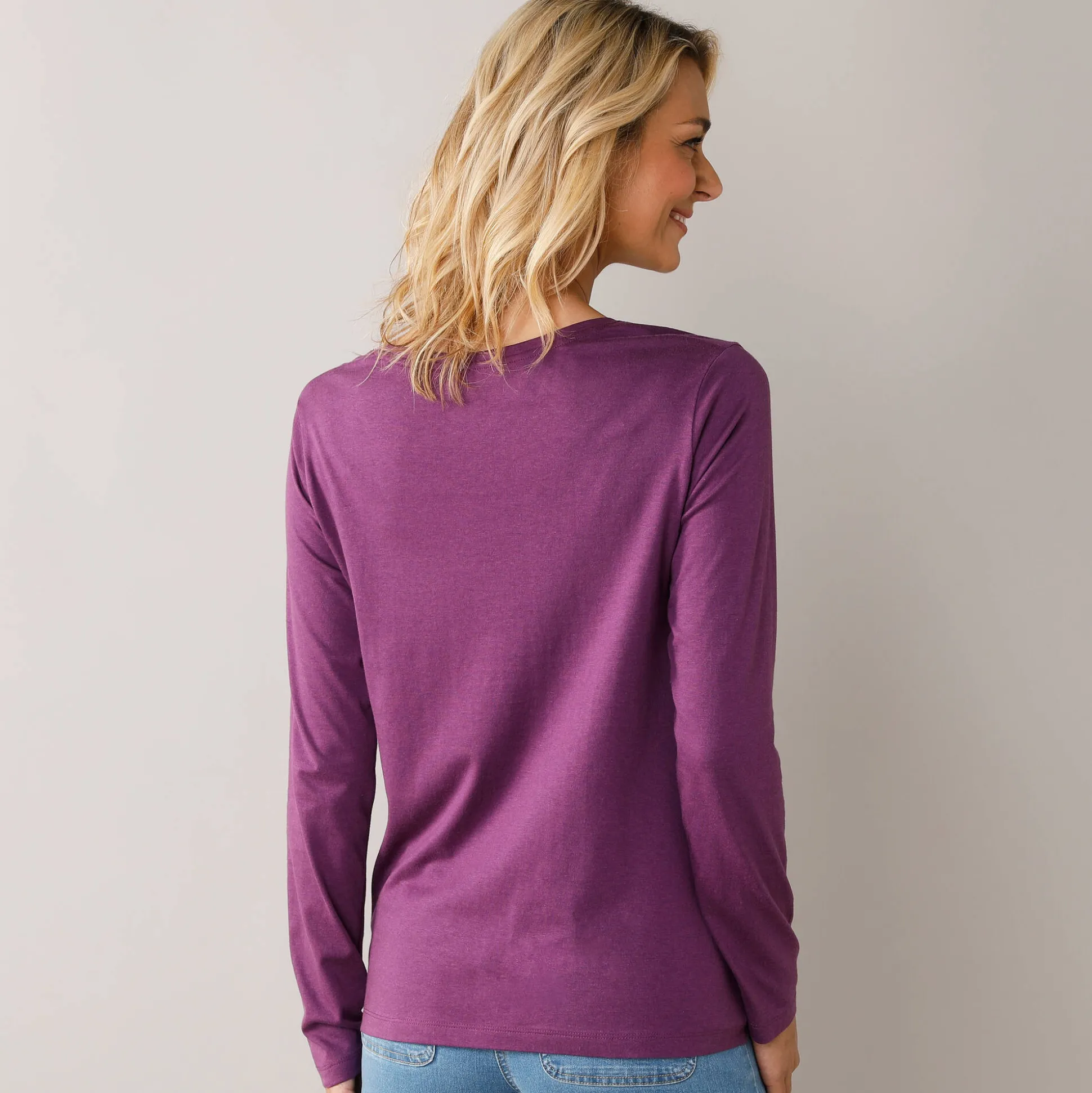 Effen T-shirt met ronde hals en lange mouwen