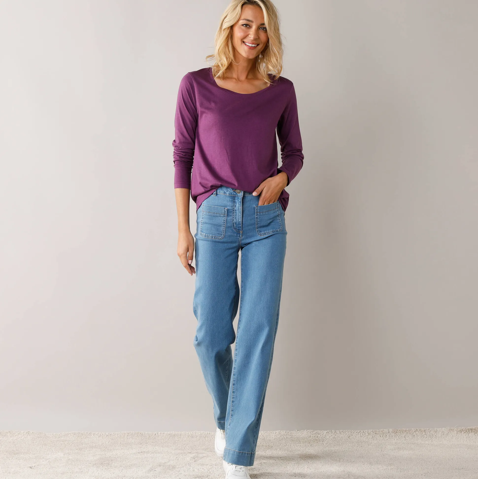 Effen T-shirt met ronde hals en lange mouwen