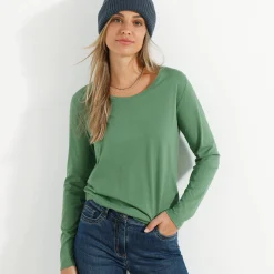 Effen T-shirt met ronde hals en lange mouwen