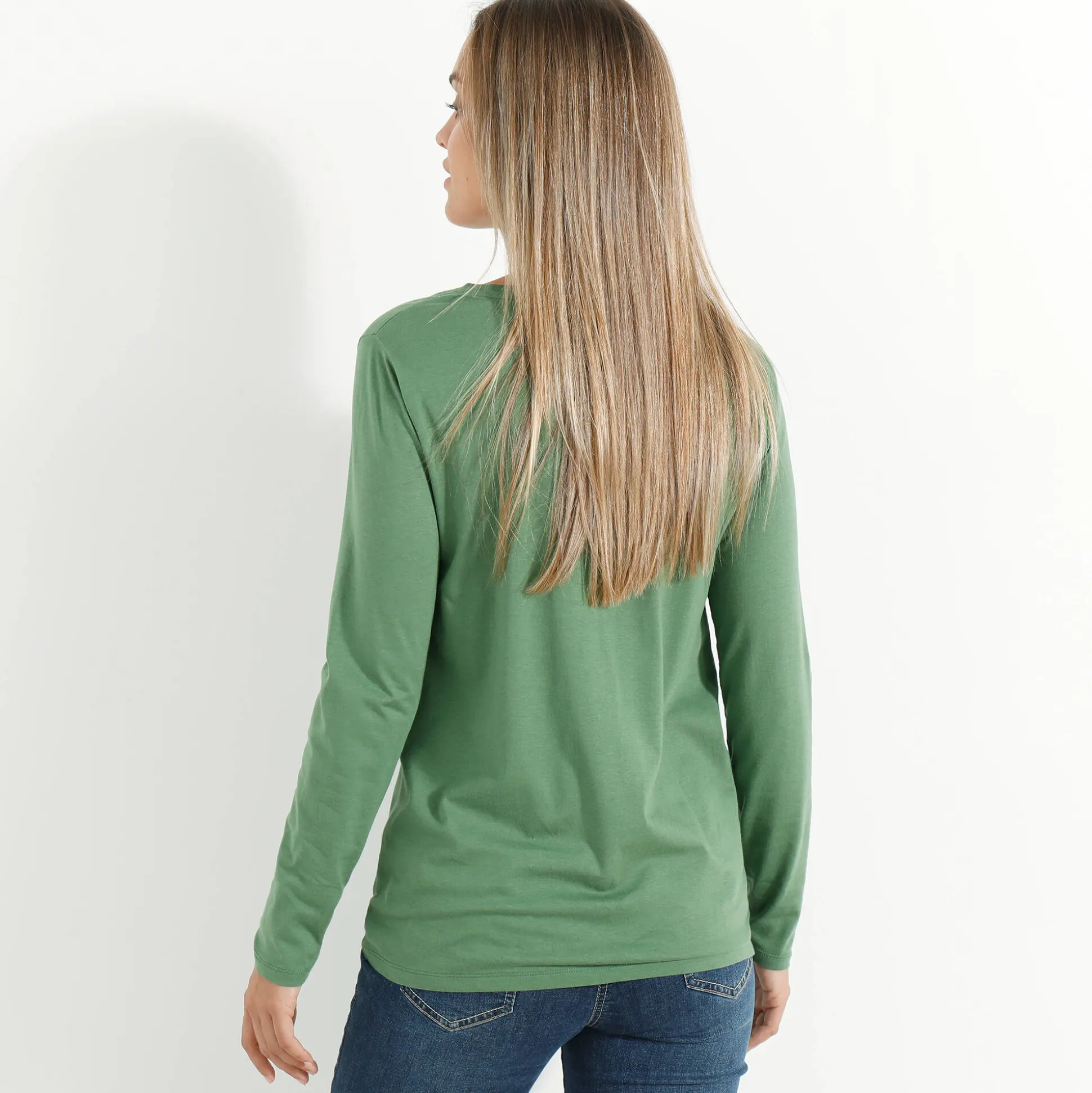 Effen T-shirt met ronde hals en lange mouwen